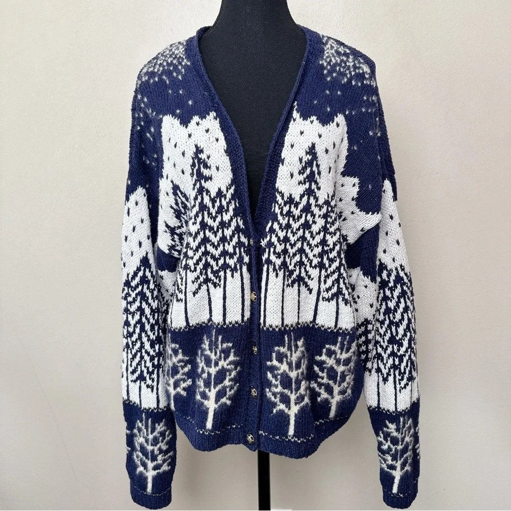 Marisa Christina Womens M Vtg Christmas Collection 96 Ramie Snowflakes Cardigan